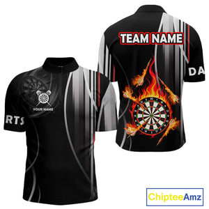 Funny Dartboard Fire Flame Black Darts Shirt For Men Custom Darts League Jersey Polo & 1/4 Zip TDM4410