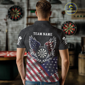 Personalized American Flag Dartboard Wings Darts Shirt For Men, Patriotic Darts Team Jerseys TDM4434