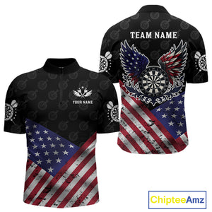 Personalized American Flag Dartboard Wings Darts Shirt For Men, Patriotic Darts Team Jerseys TDM4434