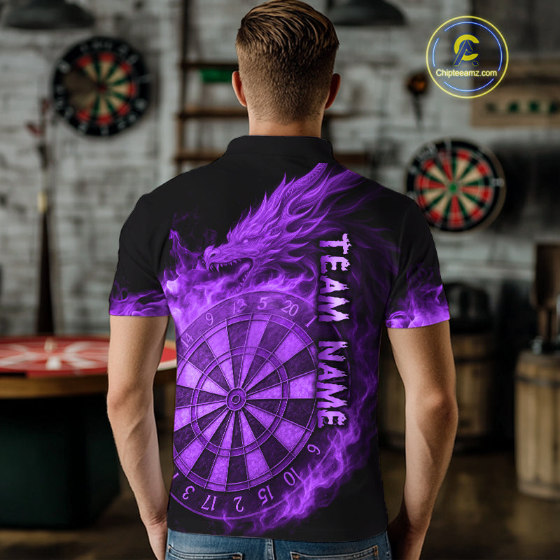 Personalized 3D Purple Dartboard Dragon Flame Dart Shirts For Men Custom Darts Team Jerseys TDM4312