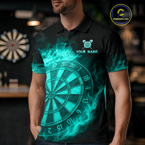 Personalized 3D Turquoise Dartboard Dragon Flame Dart Shirts For Men Custom Darts Team Jerseys TDM4313