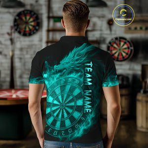 Personalized 3D Turquoise Dartboard Dragon Flame Dart Shirts For Men Custom Darts Team Jerseys TDM4313
