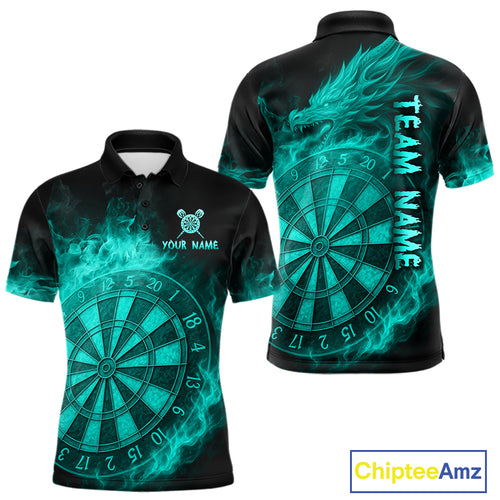 Personalized 3D Turquoise Dartboard Dragon Flame Dart Shirts For Men Custom Darts Team Jerseys TDM4313