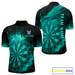 Personalized 3D Turquoise Dartboard Dragon Flame Dart Shirts For Men Custom Darts Team Jerseys TDM4313