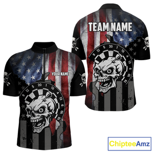 Personalized Funny Skull American Flag Dart Shirt For Men Custom Patriotic Darts Team Jerseys TDM4172