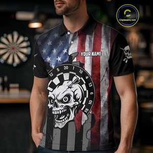 Personalized Funny Skull American Flag Dart Shirt For Men Custom Patriotic Darts Team Jerseys TDM4172