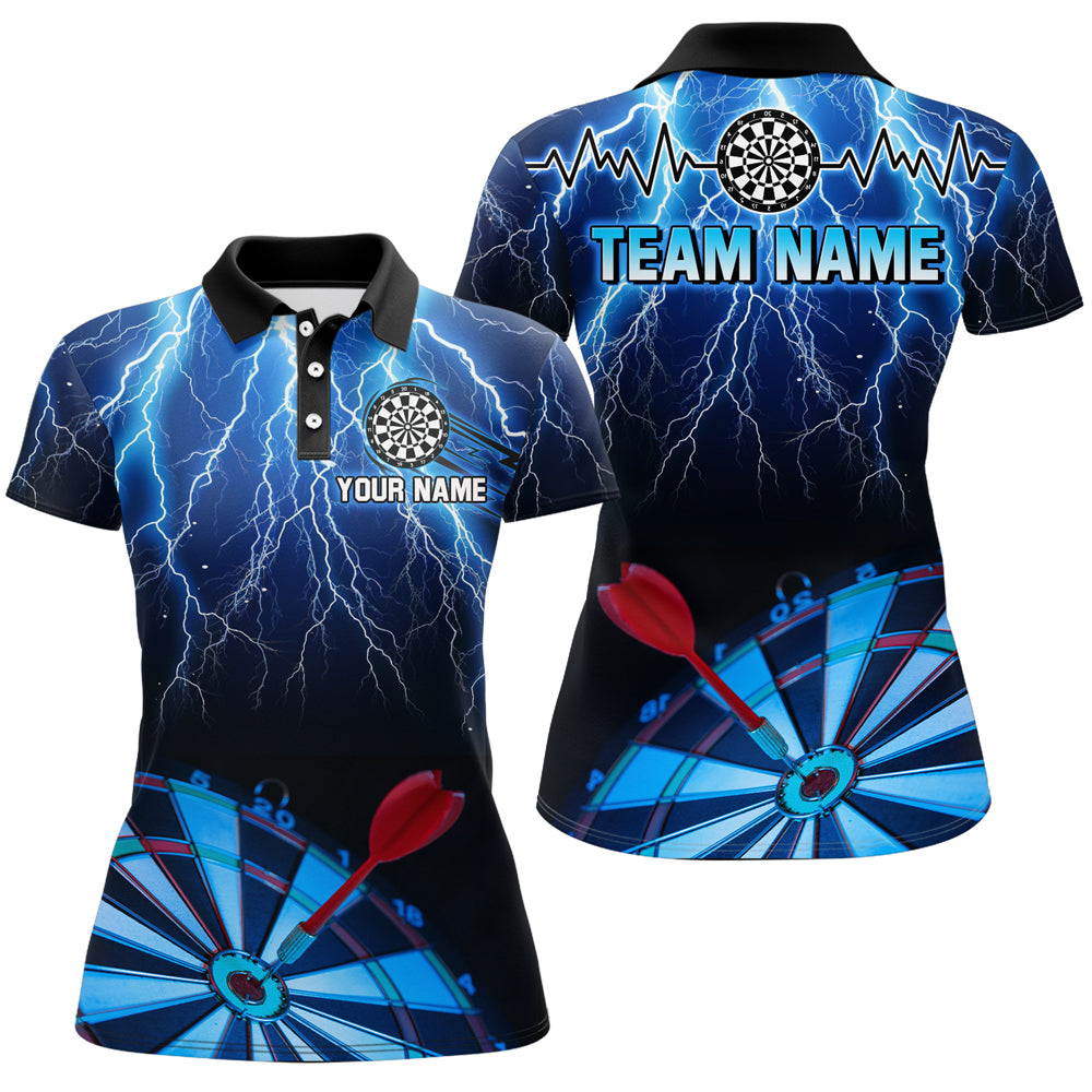 Personalized Blue Dartboard Thunder Lightning 3D Women Darts Shirts Custom League Darts Team Shirts TDM1995