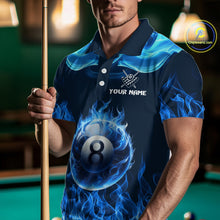 Load image into Gallery viewer, Blue Flaming 8 Ball Pool Billiard Shirts For Men Custom Polo &amp; Quarter Zip Billiard Team Jerseys TDM3999