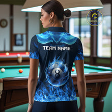 Load image into Gallery viewer, Blue Flaming 8 Ball Pool Billiard Shirts For Women Custom Polo &amp; Quarter Zip Billiard Team Jerseys TDM3999