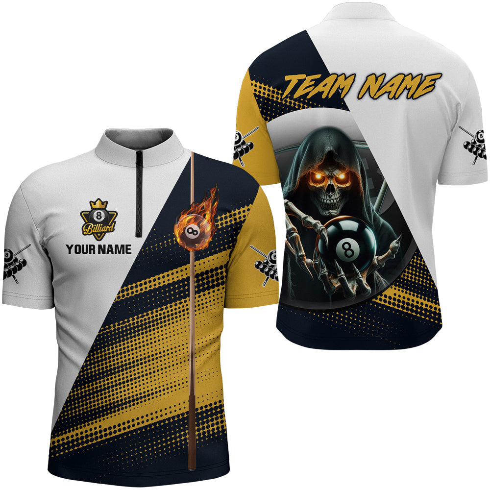 Personalized Grim Reaper 8 Ball Pool Billiard Shirts For Men,  Billiard Jerseys |Yellow TDM2994