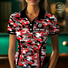 Load image into Gallery viewer, Custom Red Camouflage 8 Ball Pool Billiard Shirt For Women, Billiard Jersey Outfit, Pool Team Shirt TDM4204