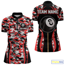 Load image into Gallery viewer, Custom Red Camouflage 8 Ball Pool Billiard Shirt For Women, Billiard Jersey Outfit, Pool Team Shirt TDM4204
