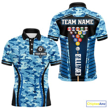 Load image into Gallery viewer, Custom Blue Camouflage 8 Ball Pool Billiard Shirt For Men, Billiard Jersey Outfit, Pool Team Shirt TDM4205