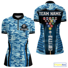 Load image into Gallery viewer, Custom Blue Camouflage 8 Ball Pool Billiard Shirt For Women, Billiard Jersey Outfit, Pool Team Shirt TDM4205