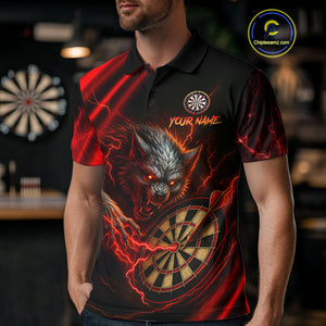 Personalized Red Thunder Lightning Wolf Darts Shirt For Men Custom Dart Team Jersey Polo & 1/4 Zip TDM4383