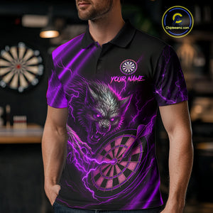 Personalized Purple Thunder Lightning Wolf Darts Shirt For Men, Darts Team Jersey Polo & 1/4 Zip TDM4384