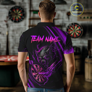 Personalized Purple Thunder Lightning Wolf Darts Shirt For Men, Darts Team Jersey Polo & 1/4 Zip TDM4384