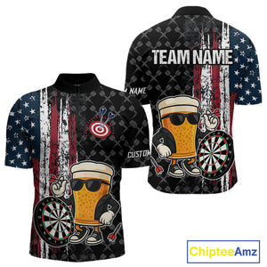Vintage Grunge American Flag Funny Beer Darts Shirt For Men Custom Patriotic Darts Team Jerseys TDM4616