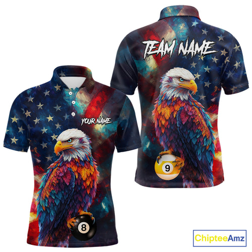 Custom Colorful Eagle 8 Ball & 9 Ball Billiard Shirt For Men, Patriotic US Flag Pool Team Jersey TDM4238