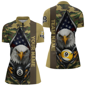 Green Camo American Flag Eagle 8 Ball & 9 Ball Pool Jersey For Women Custom Billiard Team Shirt TDM4659