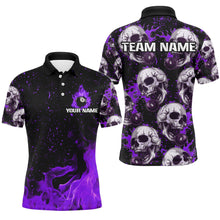 Load image into Gallery viewer, Custom Purple Billiard Skull Fire 8 Ball Men Polo &amp; Quarter-Zip Shirts, Grunge Pool Team Jerseys TDM2829