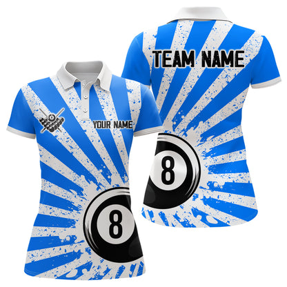 Funny Grunge Billiard 8 Ball Women Polo & Quarter-Zip Shirts Custom Blue 8 Ball Pool Jerseys Attire TDM1694