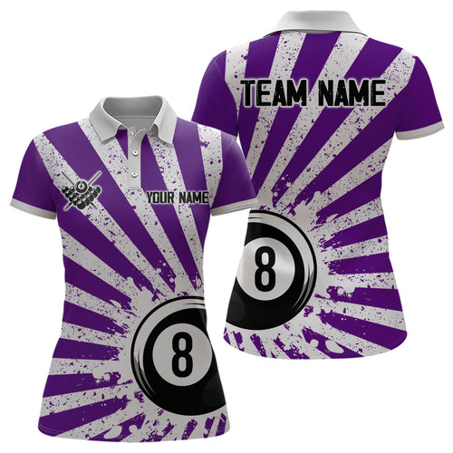 Funny Grunge Billiard 8 Ball Women Polo & Quarter-Zip Shirts Custom Purple 8 Ball Pool Jerseys Attire TDM1880