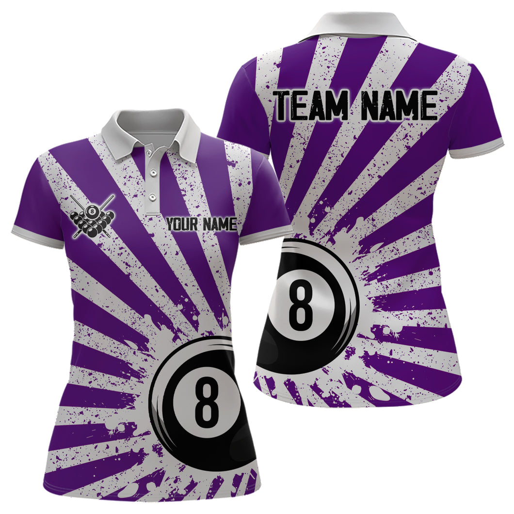 Funny Grunge Billiard 8 Ball Women Polo & Quarter-Zip Shirts Custom Purple 8 Ball Pool Jerseys Attire TDM1880