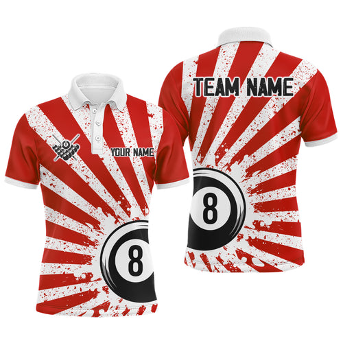 Funny Grunge Billiard 8 Ball Men Polo & Quarter-Zip Shirts Custom Red 8 Ball Pool Jerseys Attire TDM1879