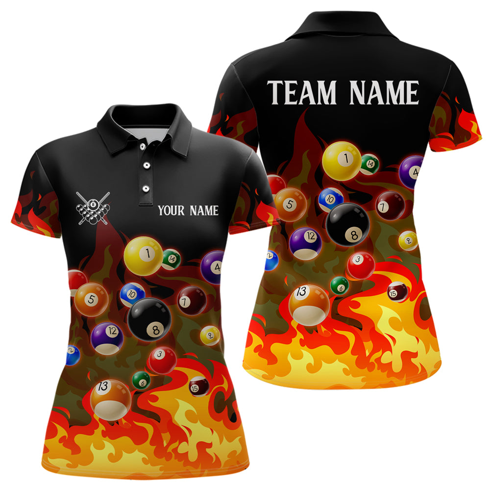 Orange 3D Billiard Balls Fire Flame Custom Billiard Shirts For Women, Billiard League Team Jerseys TDM3329