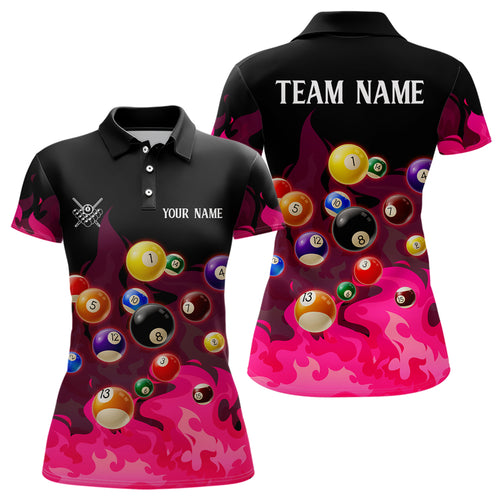 Pink 3D Billiard Balls Fire Flame Custom Billiard Shirts For Women, Billiard League Pool Team Jersey TDM3330