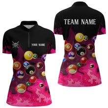 Load image into Gallery viewer, Pink 3D Billiard Balls Fire Flame Custom Billiard Shirts For Women, Billiard League Pool Team Jersey TDM3330