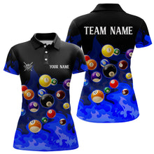 Load image into Gallery viewer, Blue 3D Billiard Balls Fire Flame Custom Billiard Shirts For Women, Billiard League Pool Team Jersey TDM3331