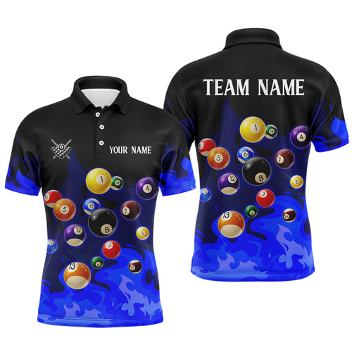 Blue 3D Billiard Balls Fire Flame Custom Billiard Shirts For Men, Billiard League Pool Team Jersey TDM3331