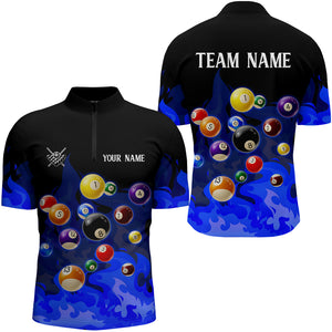 Blue 3D Billiard Balls Fire Flame Custom Billiard Shirts For Men, Billiard League Pool Team Jersey TDM3331