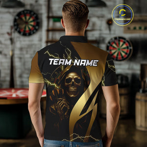 Personalized Golden Grim Reaper Lightning Darts Shirt For Men, Darts Team Jersey Polo &1/4 Zip TDM4271
