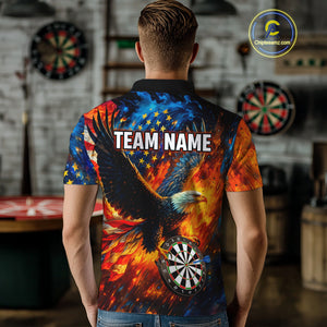 Personalized Orange Flaming US Flag Eagle Darts Shirt For Men, Patriotic Darts Team Jerseys TDM4438