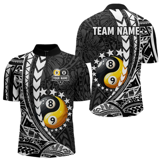 Custom White Black Tribal Yin-Yang 8 & 9 Ball Billiard Shirt For Men, Funny Pool Team Jersey TDM4687