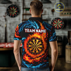 Personalized Blue And Orange Flame Darts Shirt For Men | Custom Storm Fire Team Darts Jersey TDM4274