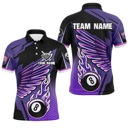 Personalized Billiard Purple Cool Wing Men Polo & Quarter-Zip Shirts, 8 Ball Pool Jersey Shirts TDM1722