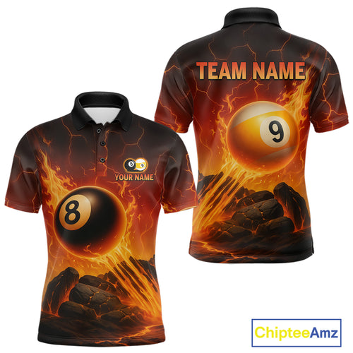 Personalized Fire 8 Ball & 9 Ball Billiard Shirt For Men Custom Pool Team Jersey Polo & 1/4 Zip TDM4281