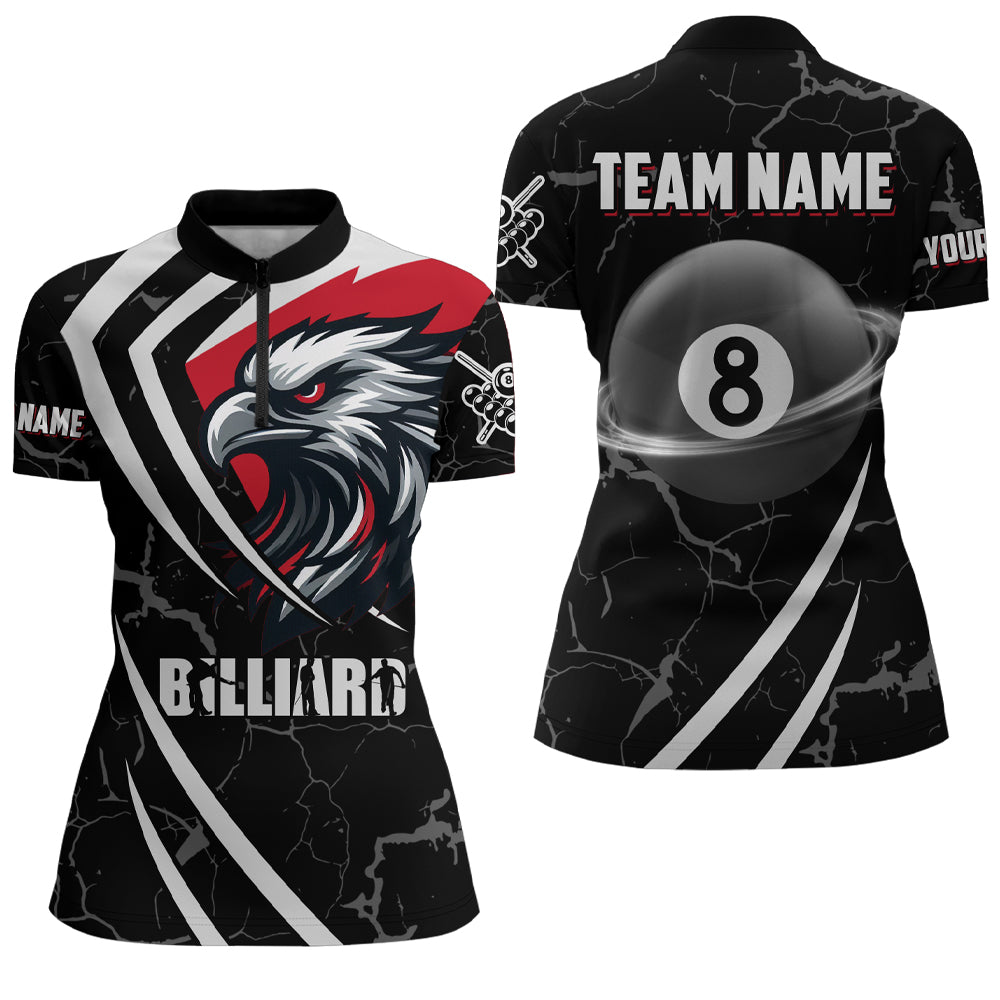 Personalized 8 Ball Pool Eagle Women Billiard Shirts Custom Red And Black Team League Billiard Jersey TDM1937
