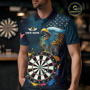 Funny Colorful Dartboard Eagle Darts Shirt For Men Custom Navy Blue US Flag Darts Team Jersey TDM4292