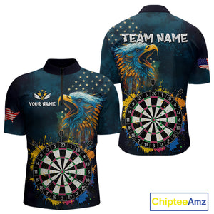 Funny Colorful Dartboard Eagle Darts Shirt For Men Custom Navy Blue US Flag Darts Team Jersey TDM4292