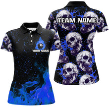 Load image into Gallery viewer, Customized Blue Billiard Skull Fire 8 Ball Women Polo &amp; Quarter-Zip Shirts, Grunge Pool Team Jerseys TDM1747