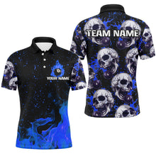 Load image into Gallery viewer, Customized Blue Billiard Skull Fire 8 Ball Men Polo &amp; Quarter-Zip Shirts, Grunge Pool Team Jerseys TDM1747
