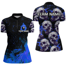 Load image into Gallery viewer, Customized Blue Billiard Skull Fire 8 Ball Women Polo &amp; Quarter-Zip Shirts, Grunge Pool Team Jerseys TDM1747