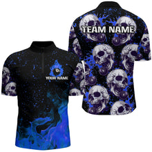 Load image into Gallery viewer, Customized Blue Billiard Skull Fire 8 Ball Men Polo &amp; Quarter-Zip Shirts, Grunge Pool Team Jerseys TDM1747