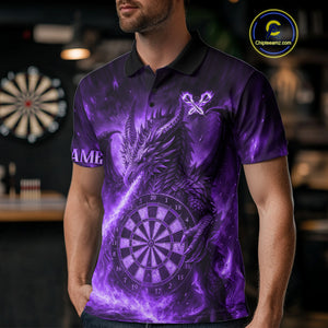 Purple Flaming Dragon Darts Jersey For Men Custom Polo & Quarter Zip Darts League Team Shirt TDM4556