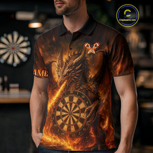Orange Flaming Dragon Darts Jersey For Men Custom Polo & Quarter Zip Darts League Team Shirt TDM4555